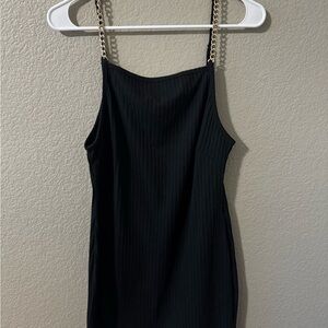 Black Mini Dress with Gold Chain Straps